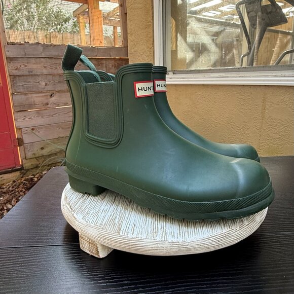 HUNTER ORIGINAL CHELSEA ANKLE BOOTS 10 WOMEN'S OUTDOOR RAINBOOT GREEN NEW PREPPY - Picture 4 of 13